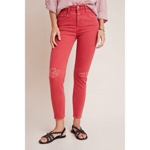 NWT new 32 Anthropologie pilcro high rise slim jeans denim red destructed coral